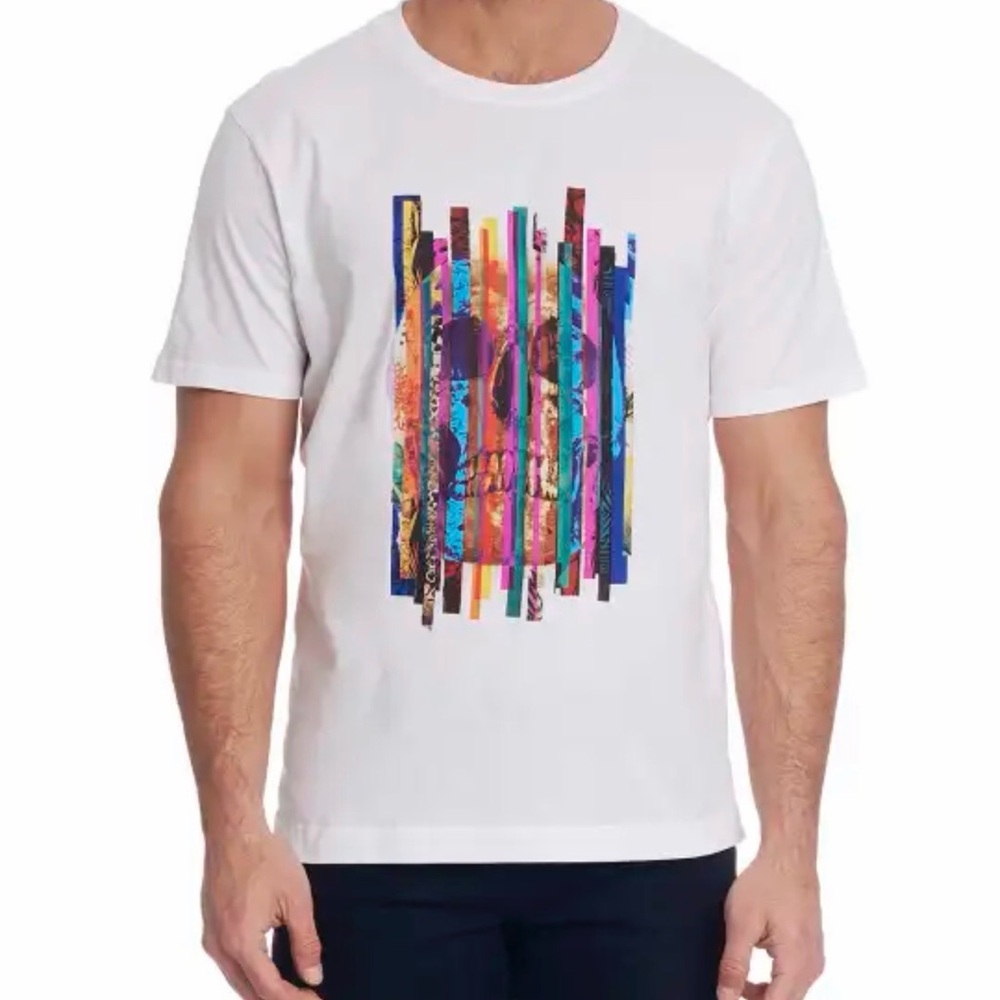 Robert Graham 2XL XXL Tall White Tee with Colorful Graphic Skull Short Sleeve